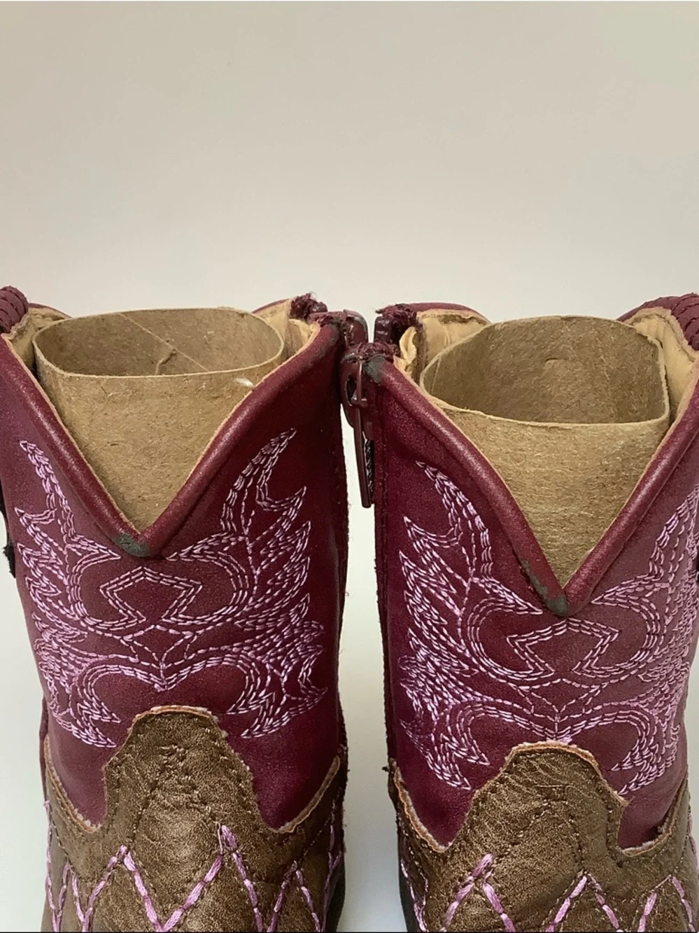 Roper Cowbabies Brown Burgundy Western-Style Boots Pink Stitching Baby Size 3